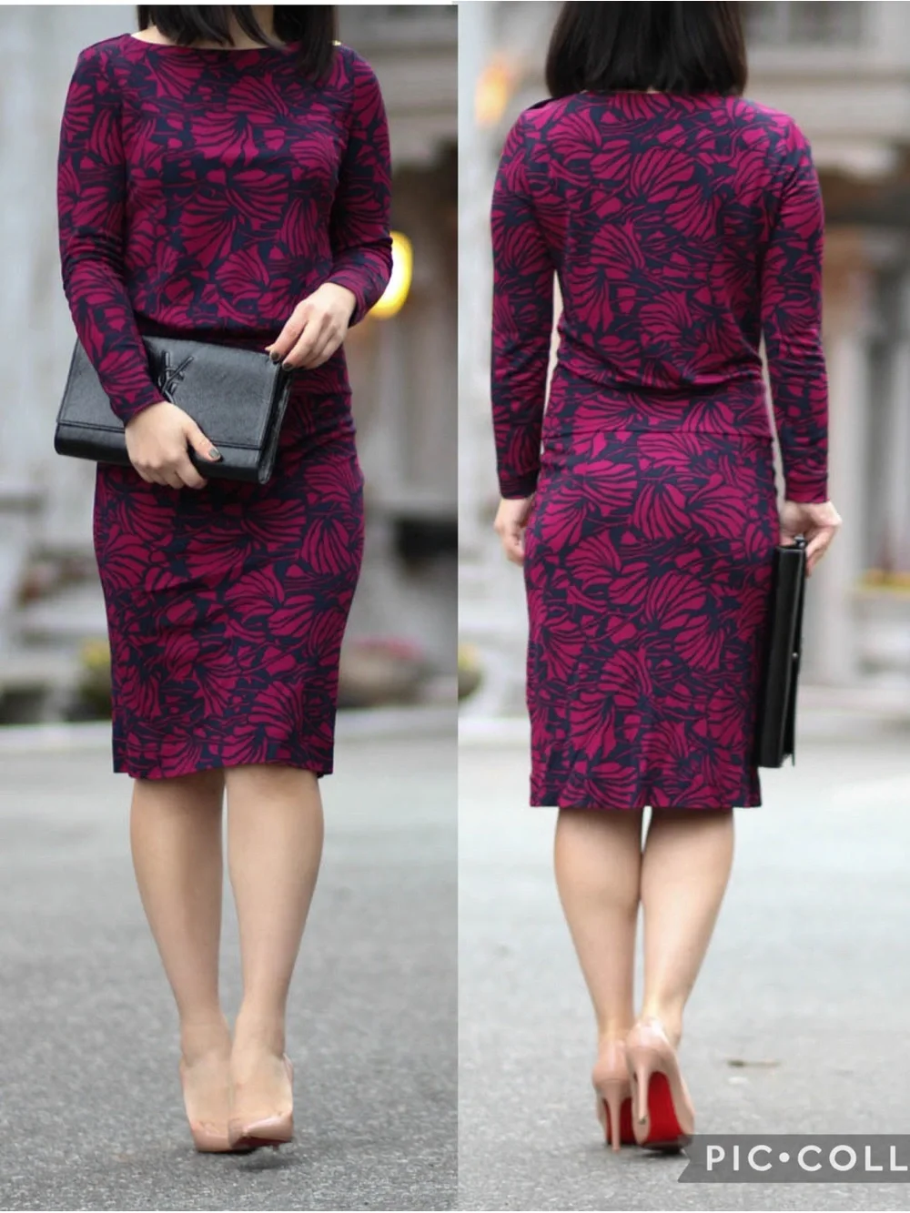 Tory Burch Etta Blouson Midi Dress in Berry and Navy Floral size medium